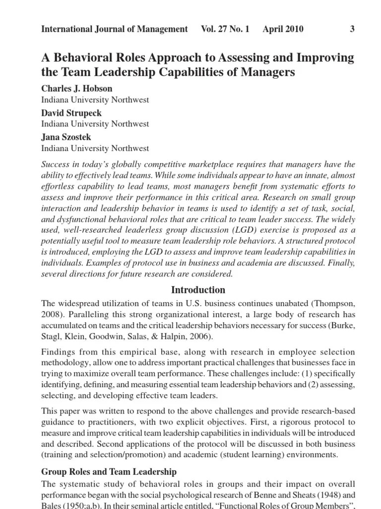 A Behavioral Roles Approach to Assessing and Improving the Team