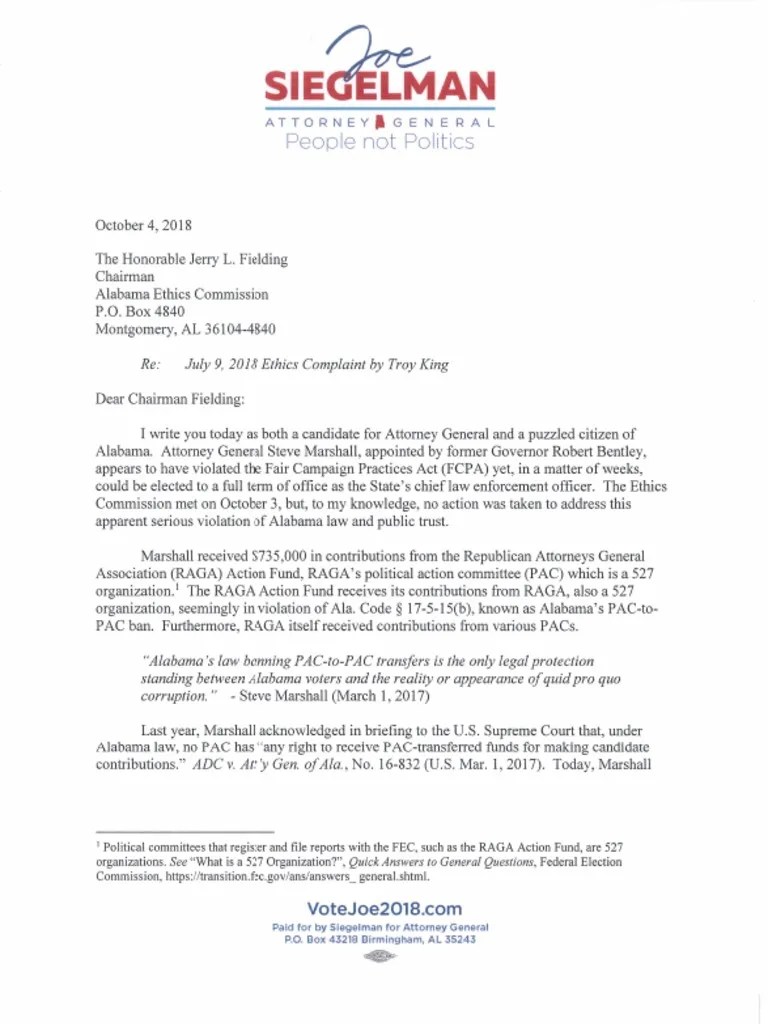 Letter to Alabama Ethics Commission