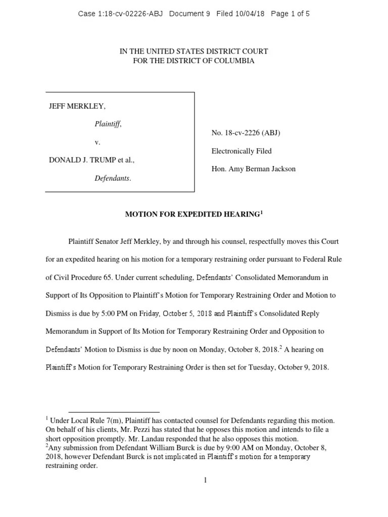 Plaintiff, Motion For Expedited Hearing