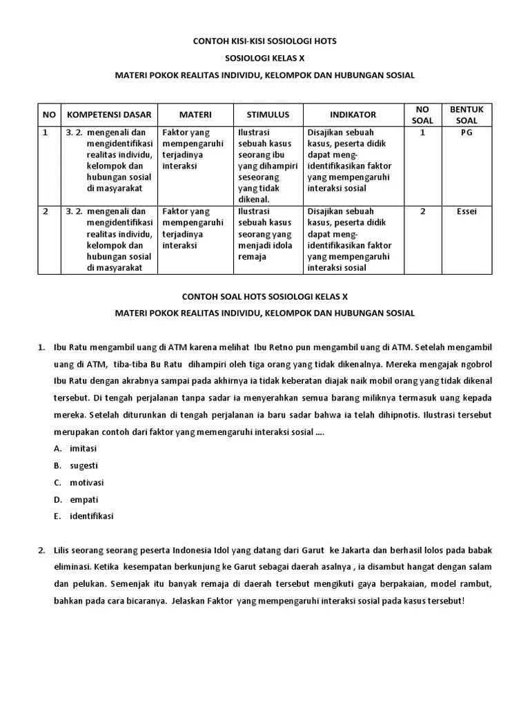 Contoh Kisikisi Soal Hots