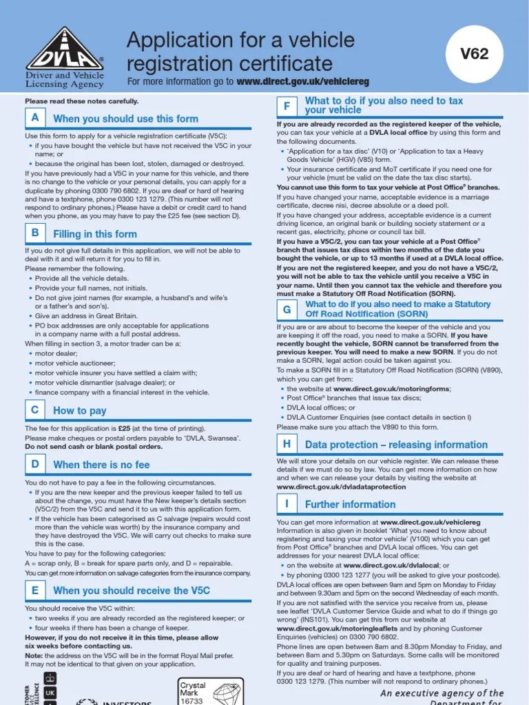 v62 Form Honda Civic Cheque Vehicles