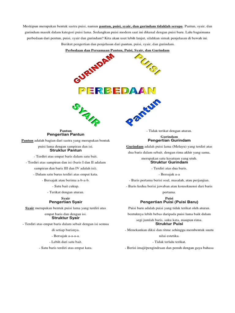 Persamaan Dan Perbedaan Pantun Syair Dan Gurindam - Terkait Perbedaan