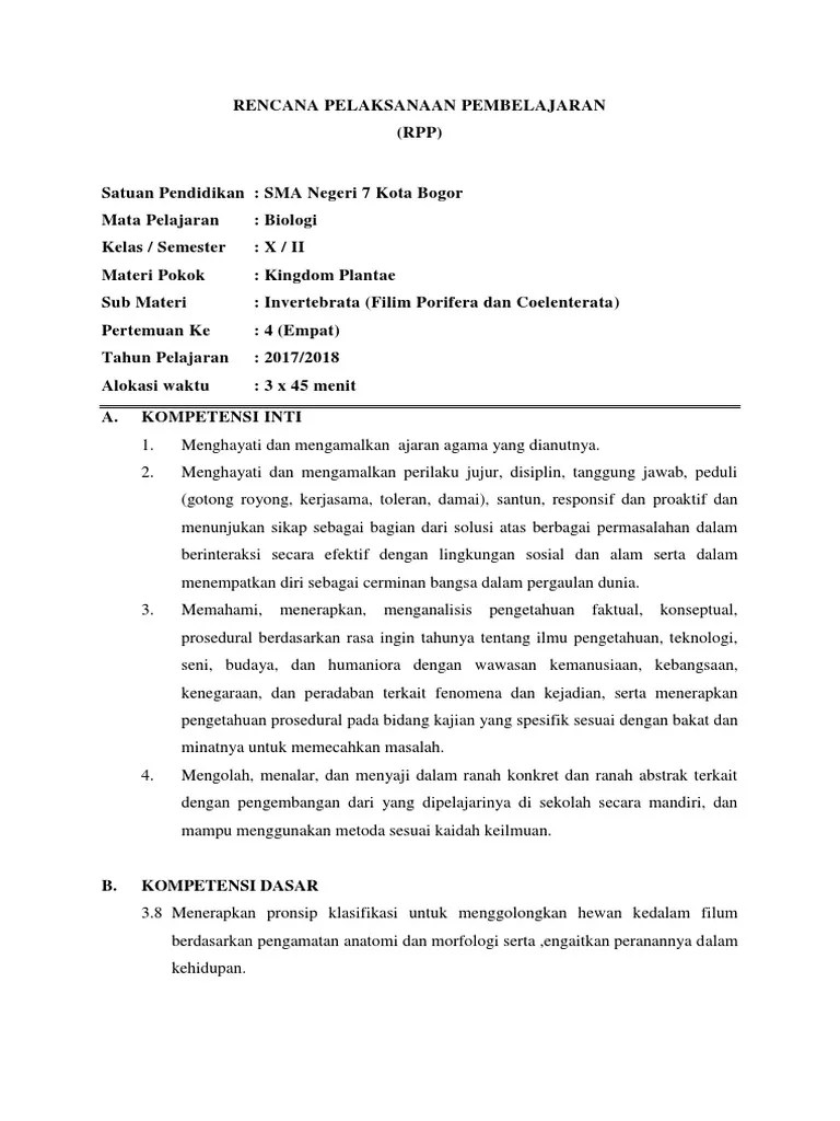 RPP Porifera Dan Coelenterata (Stad) Ok | PDF