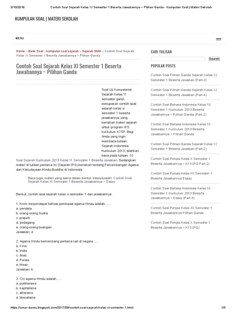 Sejarah Kelas XI SMT 1 | PDF