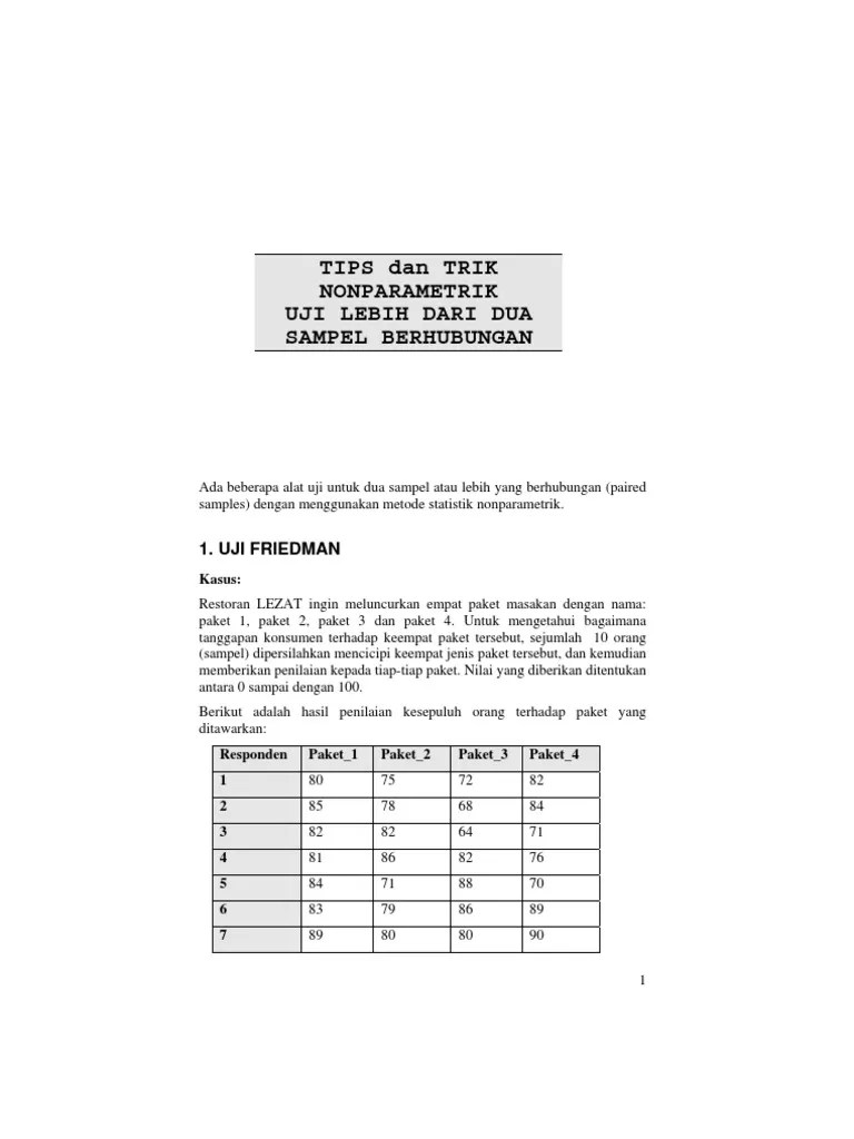 Bab 16 Statistik Non Parametrik Tip Trik Uji Lebih Dua Sampel Berhubungan