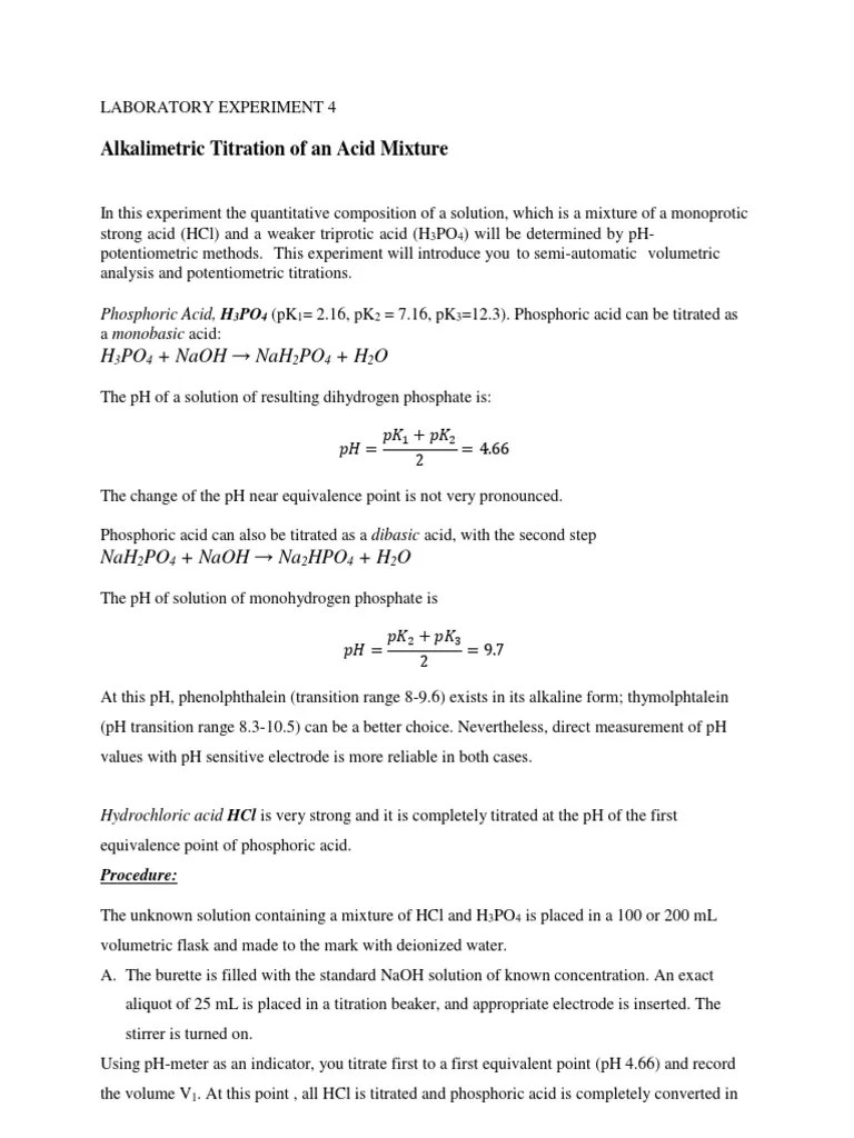 Determination of Hydrochloric Acid and Phosphoric Acid Concentrations