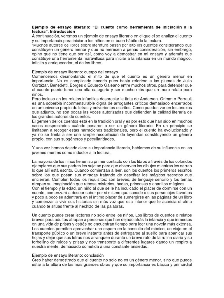 Ejemplo de Ensayo Literario 1 PDF Cuentos Ensayos