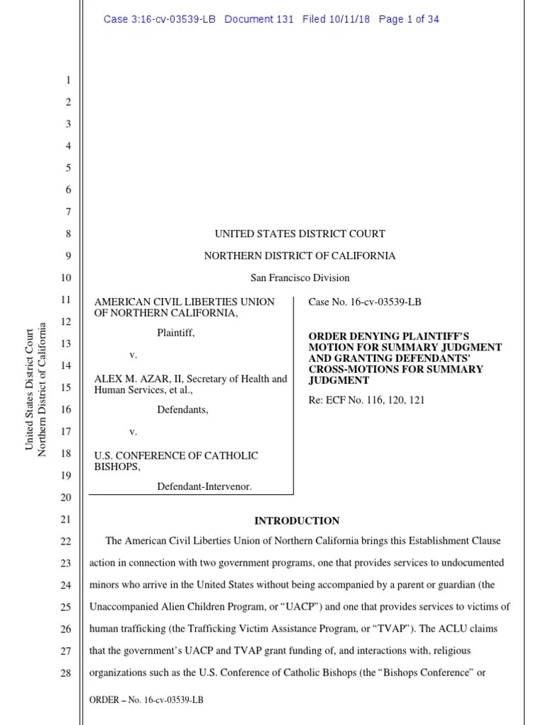 Order Denying Plaintiff’S Motion For Summary Judgment And Granting Defendants’ CrossMotions For