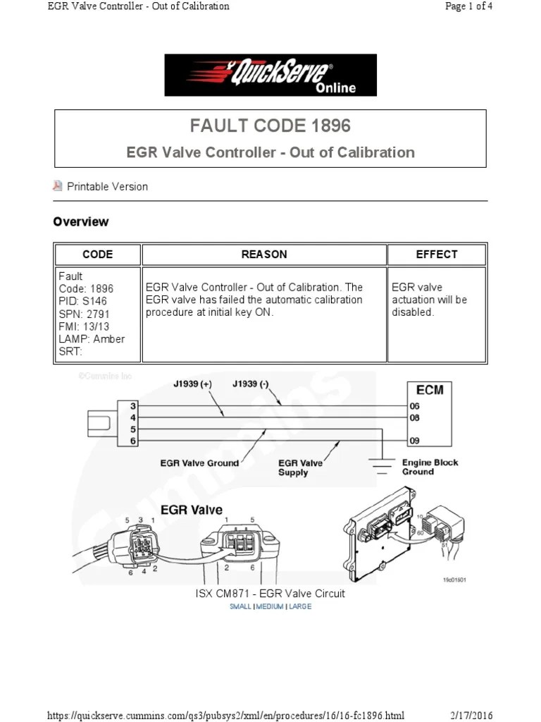 Cummins ISX 450 EGR Valve Fault Code 1896 PDF Valve Calibration