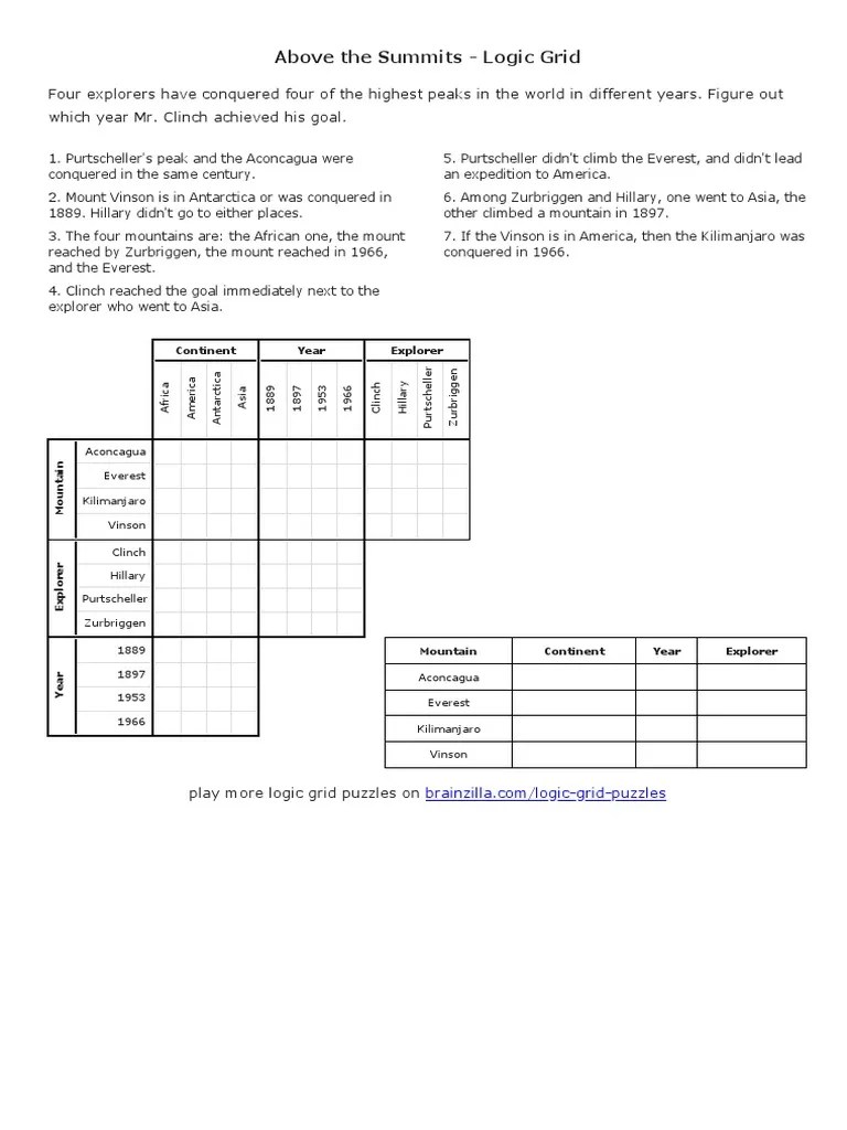 Logic Grid PDF Mount Everest Mountains