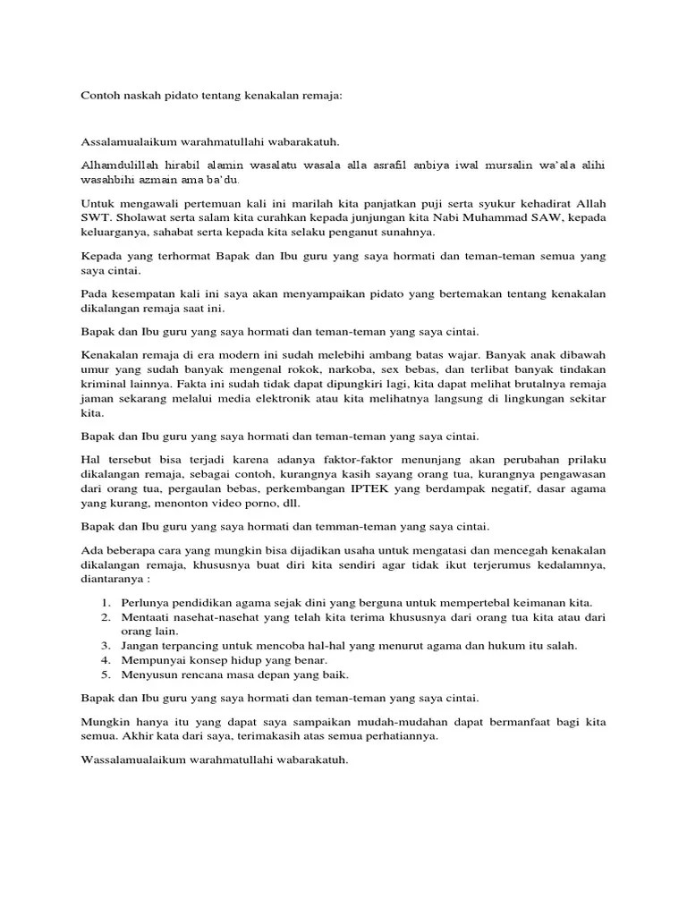 Contoh Pidato Kenakalan Remaja