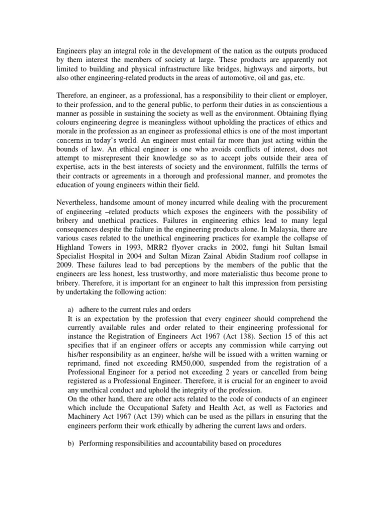 116520364SampleAnswerofCodeEthics.pdf Engineer Bribery