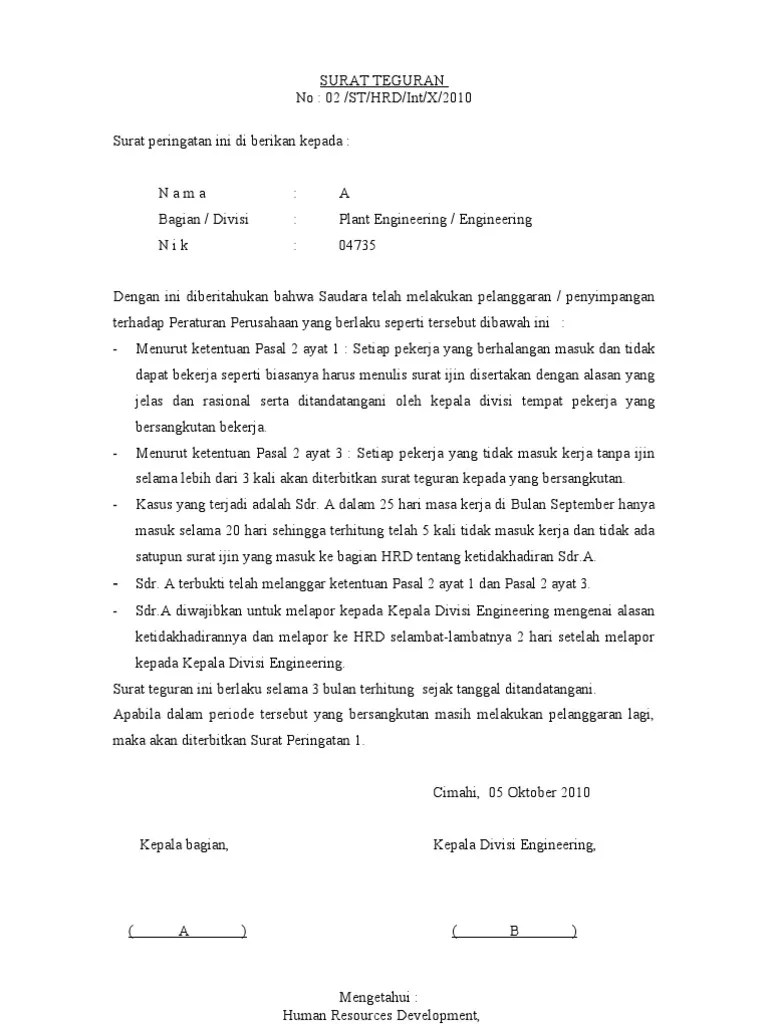Contoh Surat Peringatan Pekerja - Contoh Surat
