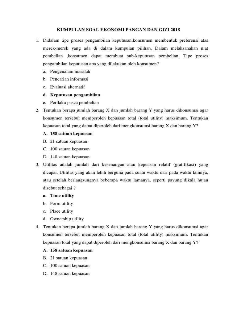 Kumpulan Soal Ekonomi Pangan Dan Gizi 2018 | PDF