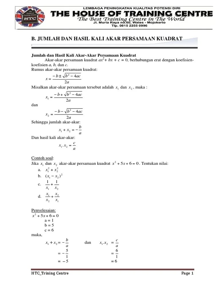 Contoh Soal Persamaan Kuadrat Hots