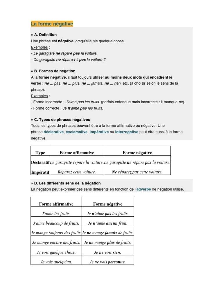 La Forme Negative | PDF | Phrase | Sémantique