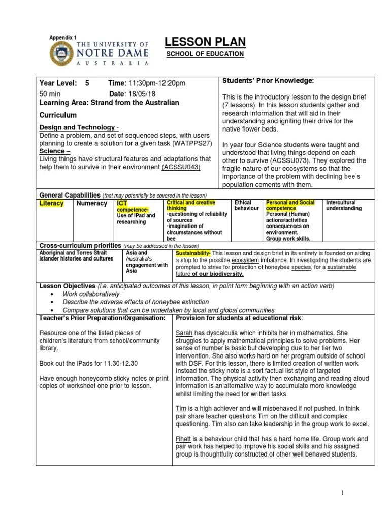 design brief lesson plan Classroom Sustainability
