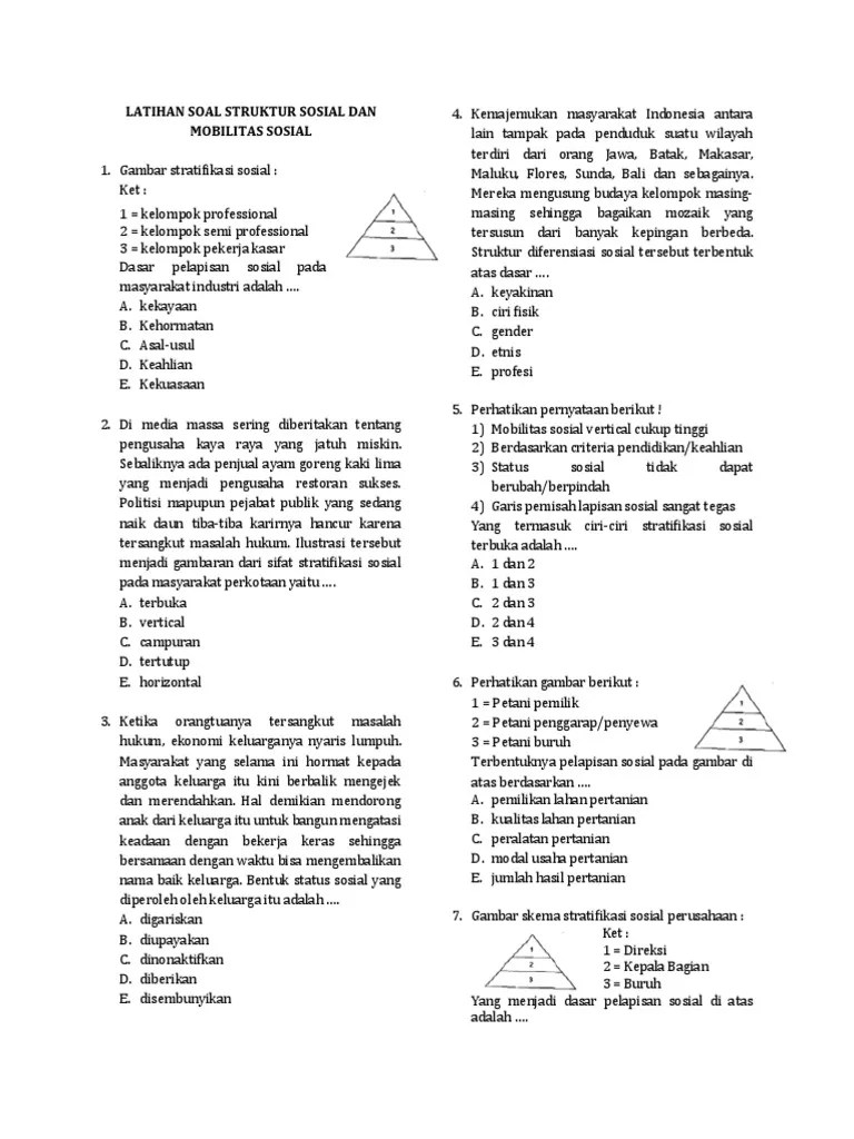 Latihan Soal Struktur Sosial Dan Mobilitas Sosial | PDF