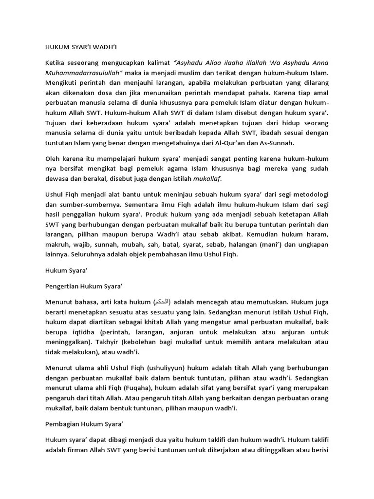 Makalah Hukum Wadh&rsquo;i | PDF
