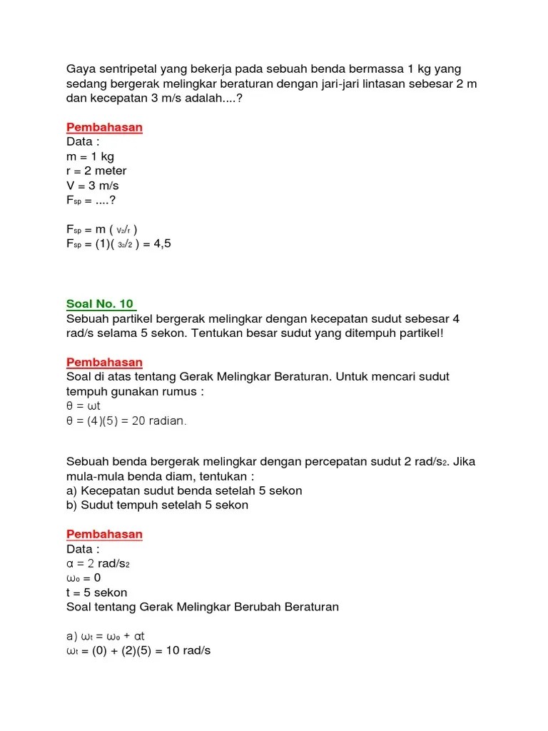 Contoh Soal Fisika Gerak Melingkar Beraturan Dan