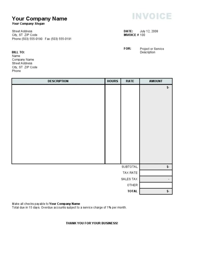 Service invoice with tax calculation1