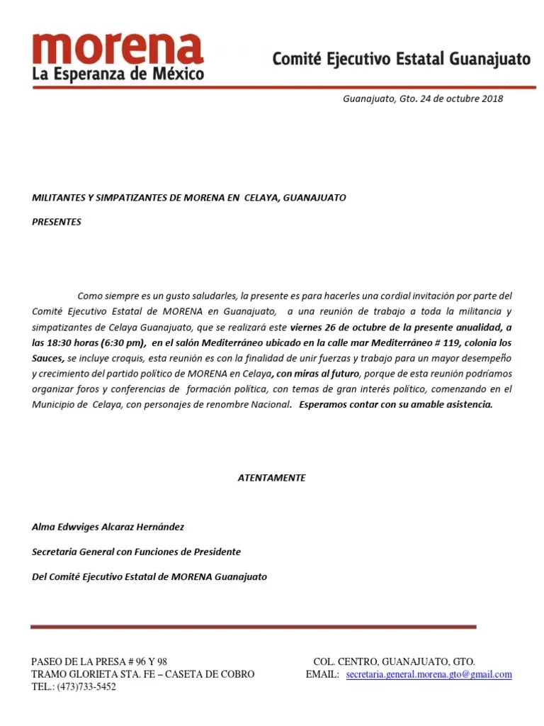 Invitación a Reunión de Trabajo en Celaya Gto.