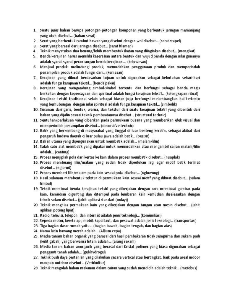 Soal LCC Prakarya KELAS 7 2018 ESSAY BESERTA JAWABAN | PDF