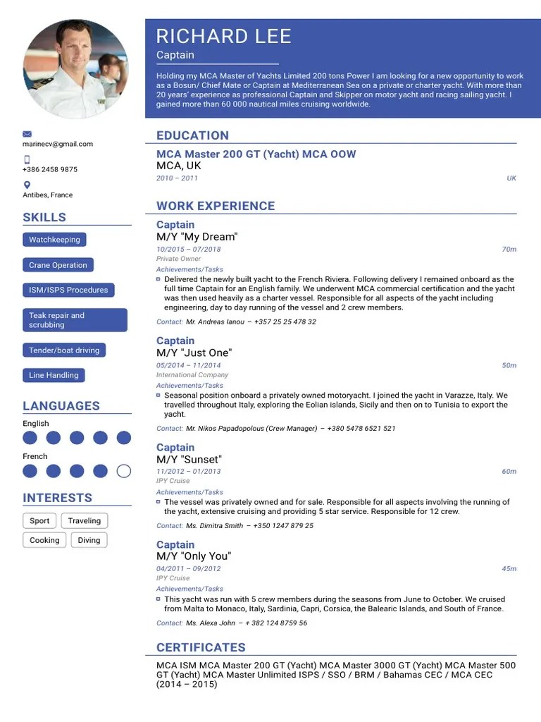 Marine CV Captain Template | Sea Captain | Yacht