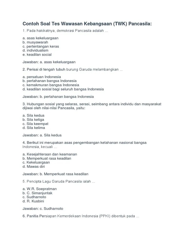 Contoh Soal Tes Wawasan Kebangsaan | PDF