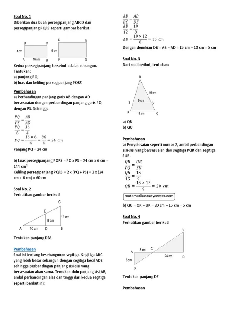 Kunci Jawaban Soal Kesebangunan Dan Kongruen Kelas 9 | PDF
