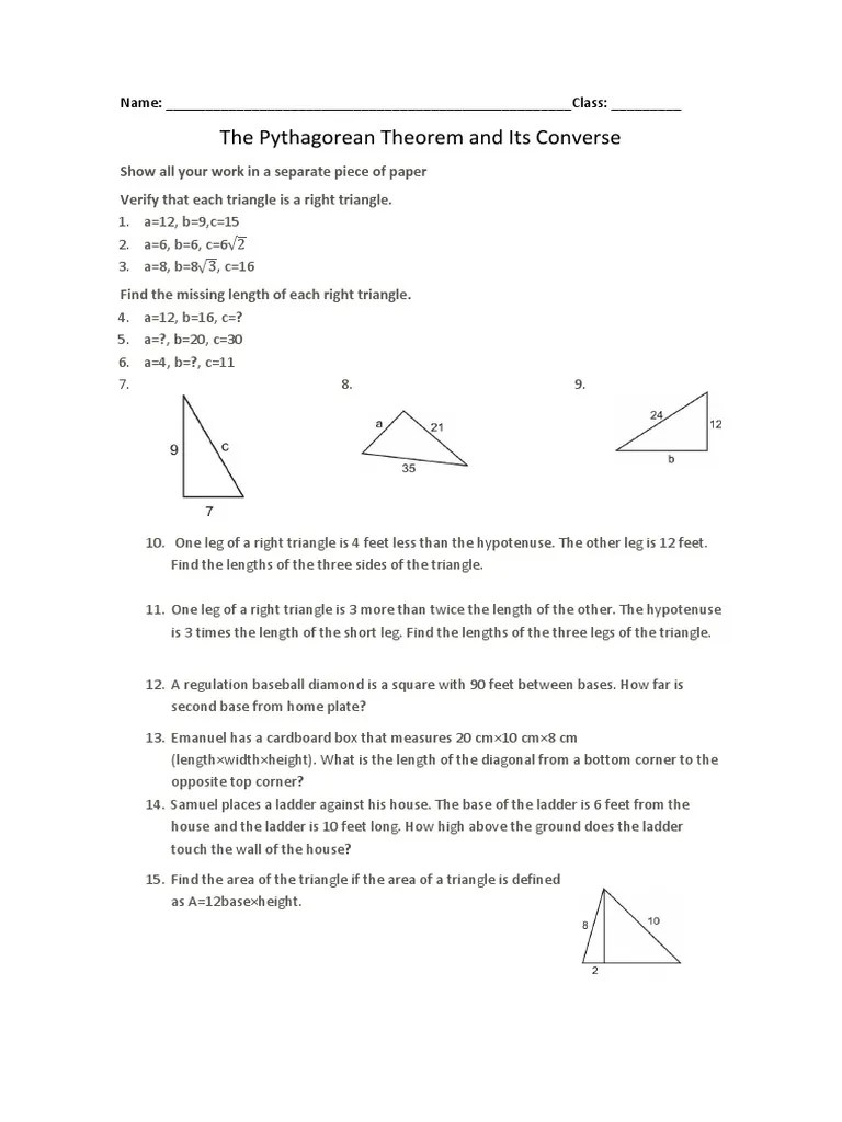 11.4 Apply The Pythagorean Theorem and Its Converse | PDF | Triangle