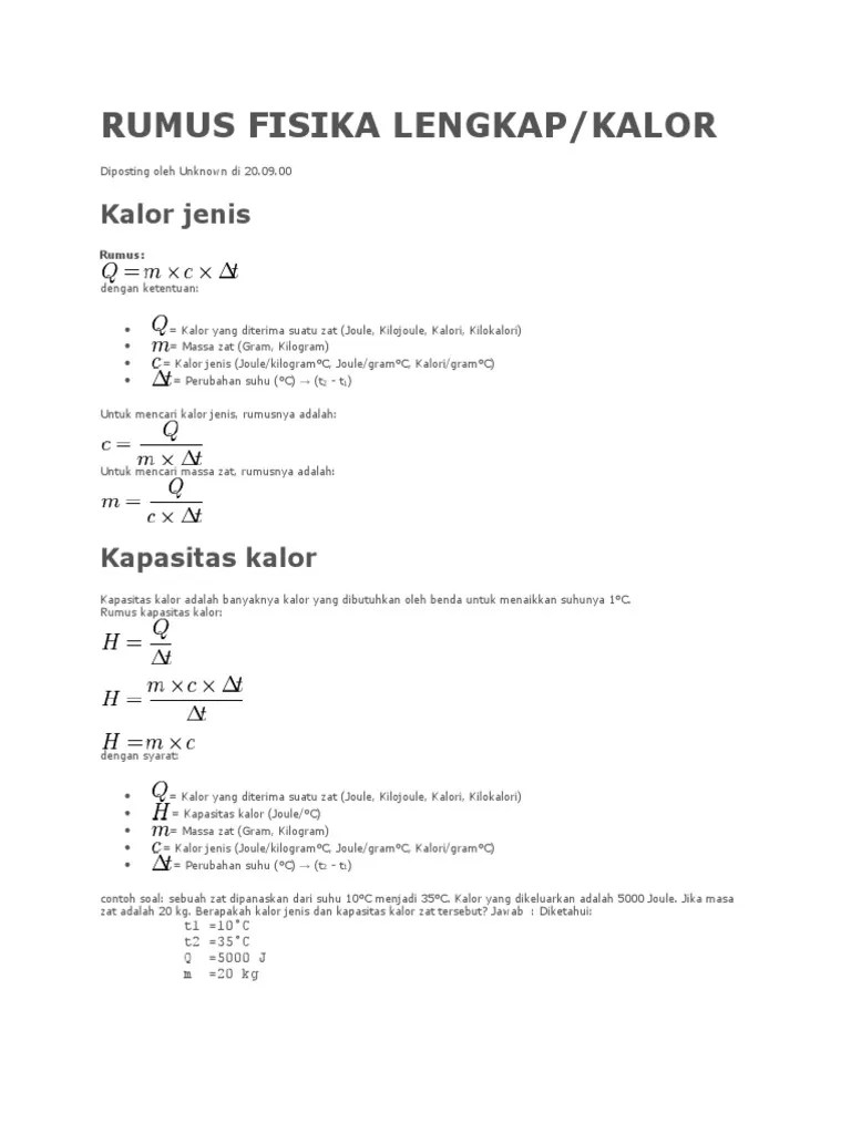 Rumus Fisika Lengkap Suhu Kalor | PDF