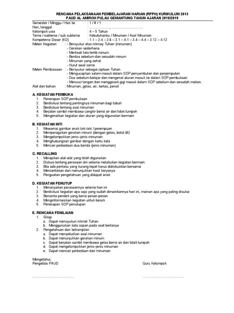 RPPH Tk-A Smt1 Minggu - 08 - Minuman | PDF