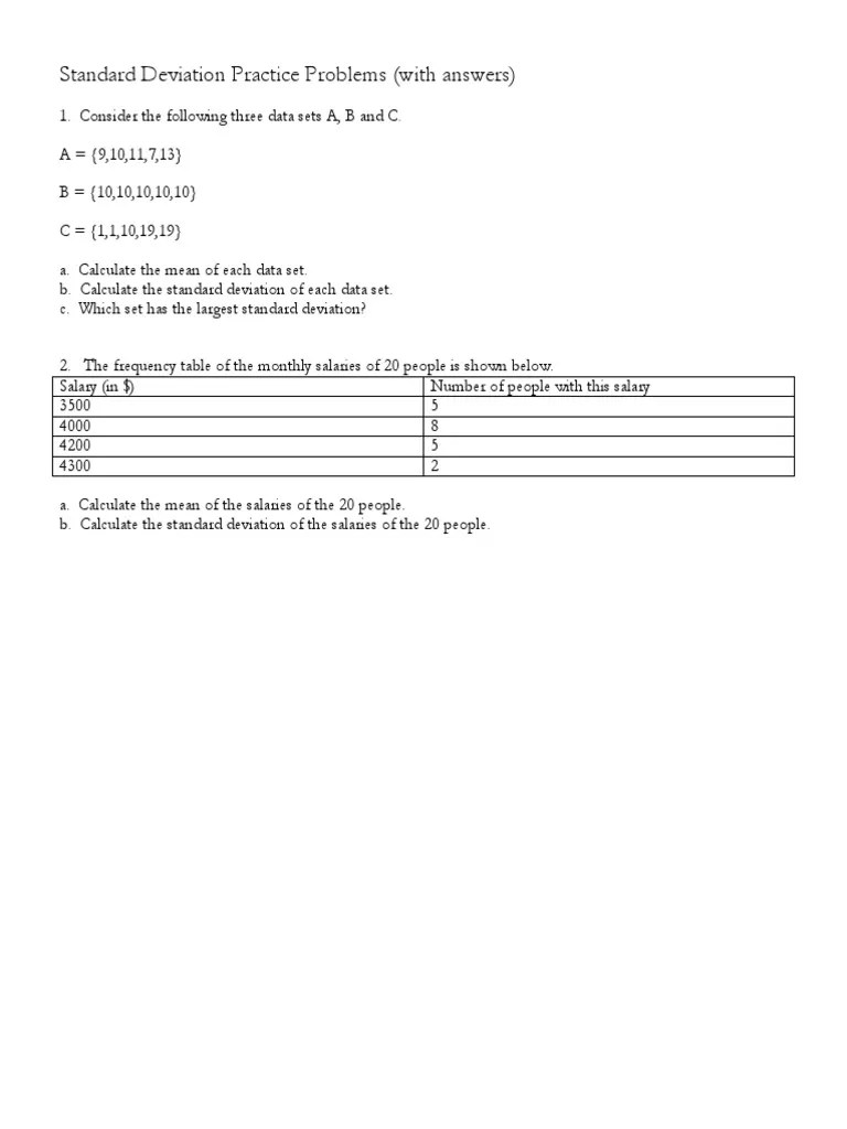 calculating standard deviation worksheet with answers