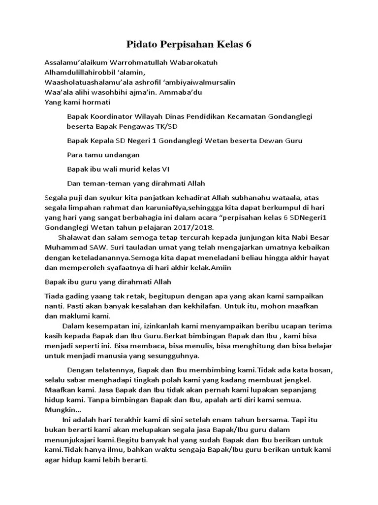 Contoh Pidato Perpisahan Kelas 6 II | PDF