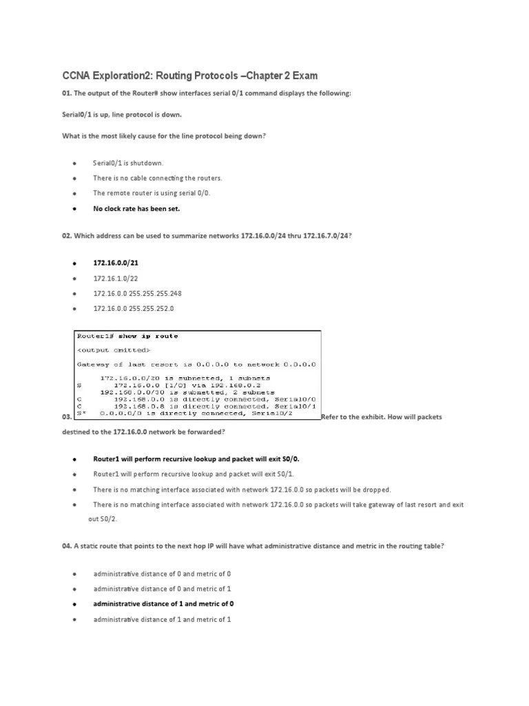 CCNA Exploration2 Routing Protocols Chapter 2 Exam No Clock Rate