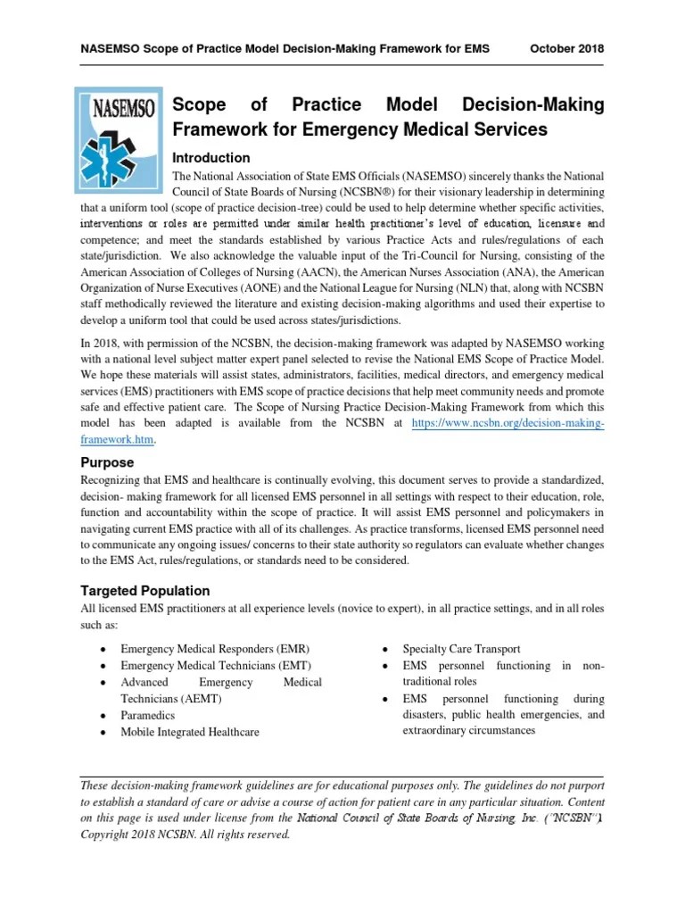 EMS Scope of Practice Decision Emergency Medical Services Emergency