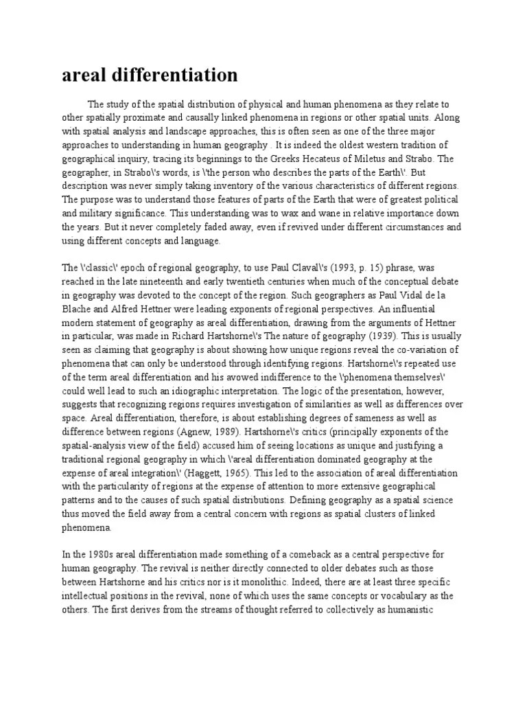 Areal Differentiation Geography Space