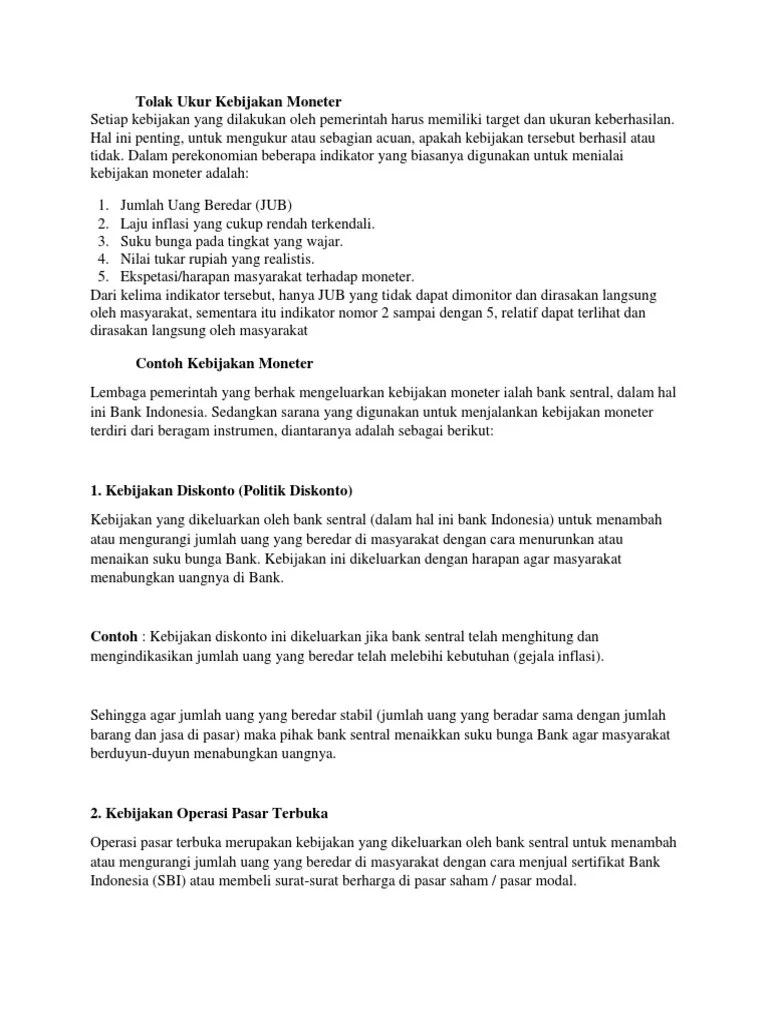 Tolak Ukur Dan Contoh Kebijakan Moneter | PDF