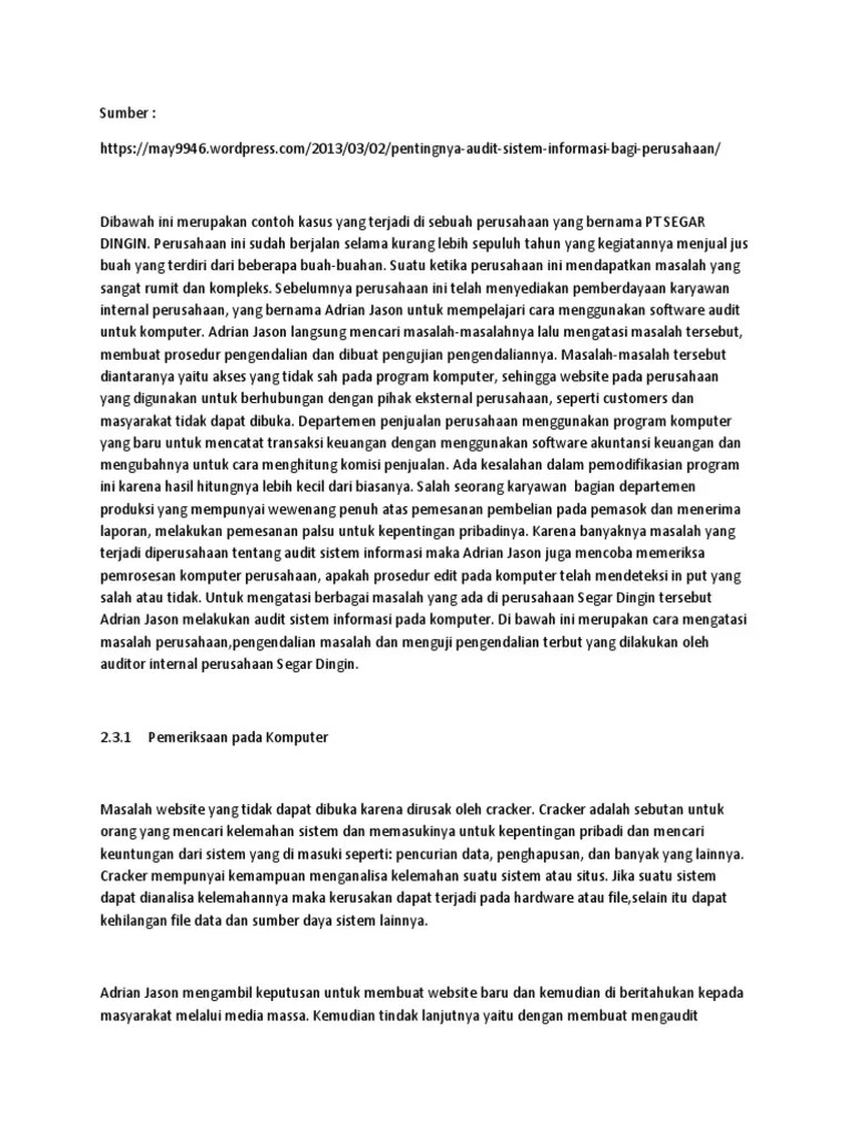 Contoh Audit Sistem Informasi Pada Perusahaan – Set kantor