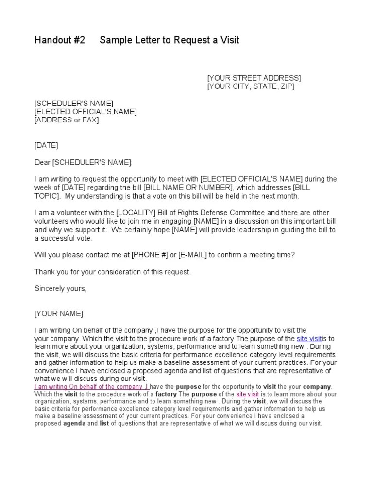 2 Sample Letter to Request a Visit