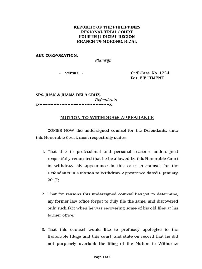 TEMPLATE_Motion to Withdraw Pleading Lawsuit
