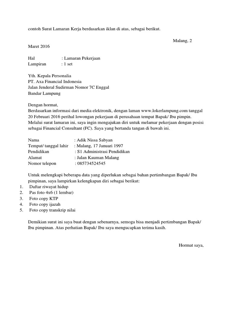 Surat Lamaran Pekerjaan Resmi / Contoh Surat Lamaran Pekerjaan Untuk