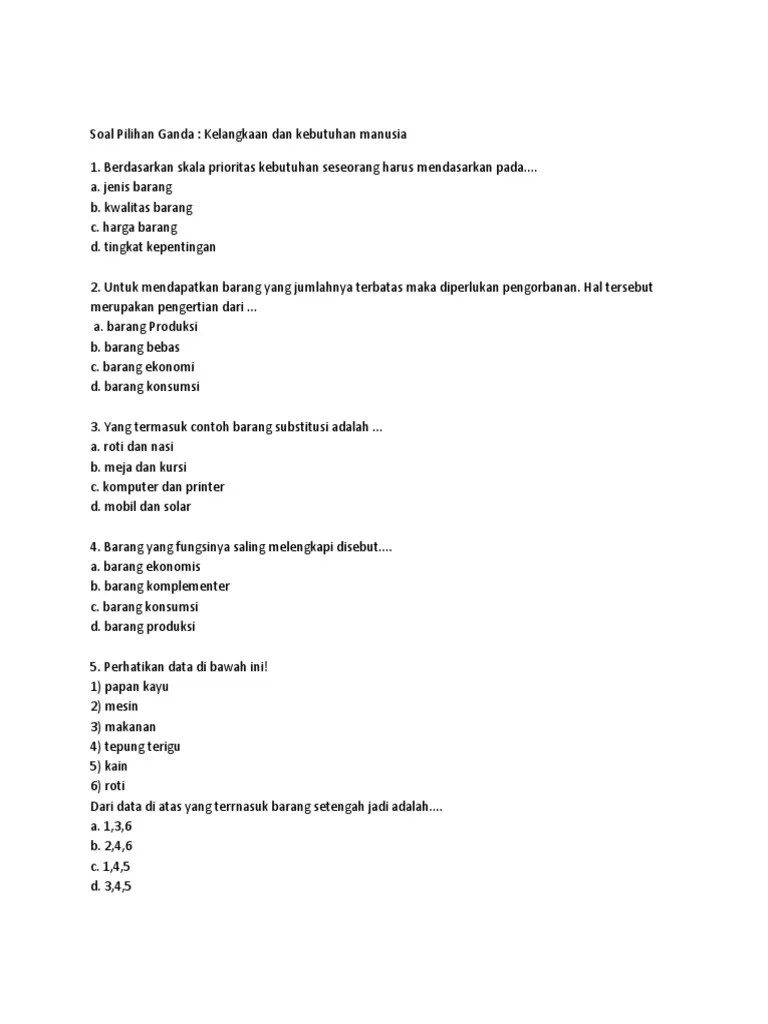 Soal Ekonomi Bisnis Kebutuhan Manusia | PDF