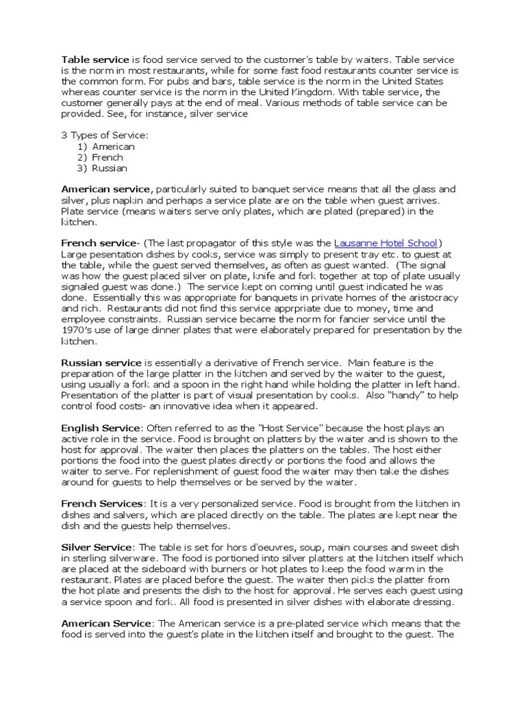 Table Service PDF Tableware Menu