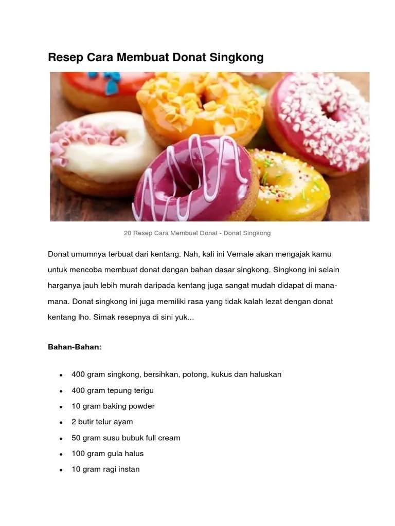 Resep Cara Membuat Donat Singkong