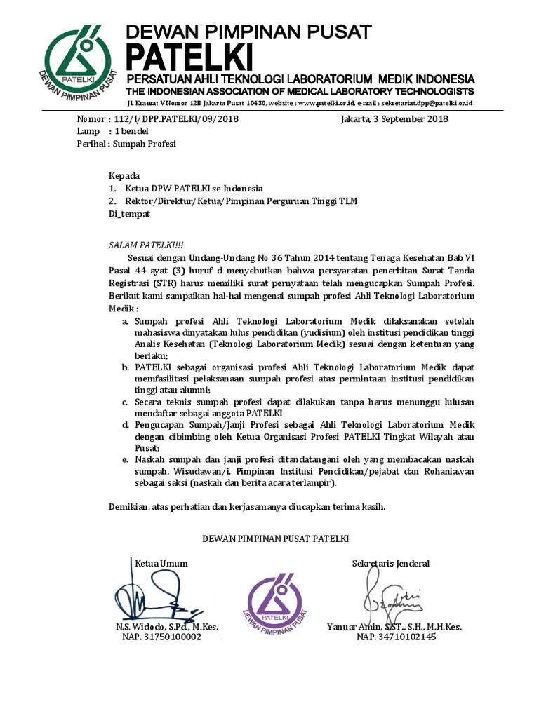 Surat Sumpah Profesi Kesehatan Masyarakat - letter.7saudara.com