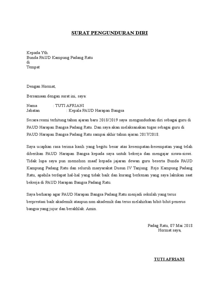 Mungkin saja pengurus yayasan merasa kesulitan dalam membuat sk guru tetap yayasan gty. Surat Pengunduran Diri Guru Word