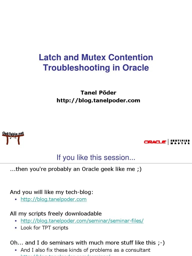 Oracle Latch and Mutex Contention Troubleshooting PDF Data Data