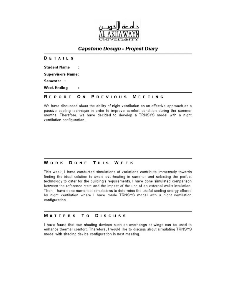 Capstone Design Project Diary Student Name Supervisors Name
